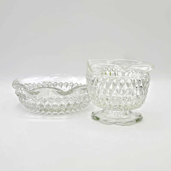 Indiana Glass Other - Indiana Glass Diamond Point Hobnail Pressed Glass Mayonnaise Condiment Set Vtg